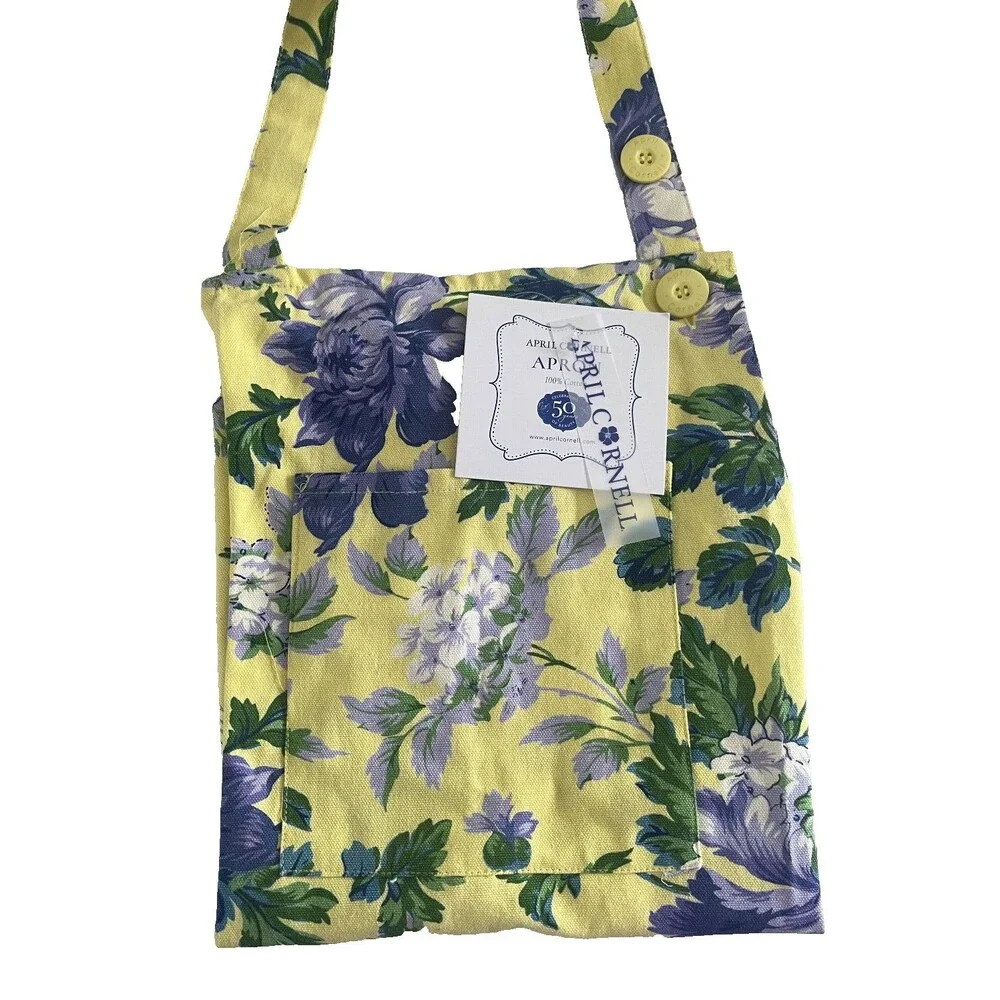 April Cornell Apron Purple Yellow Flowers French Country Spring 100% Cotton